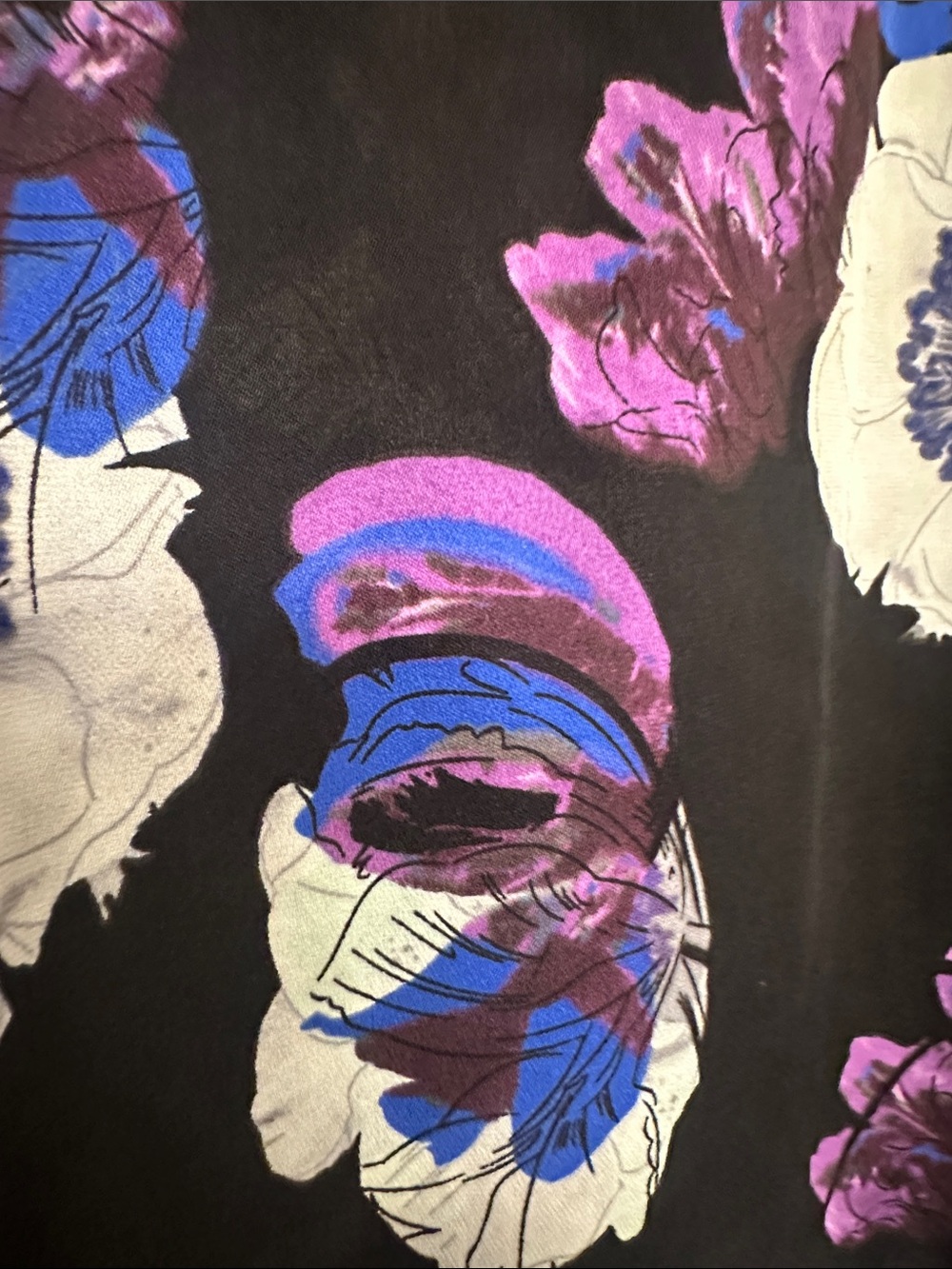 J. Crew Black Floral Button-Up Silk Blouse with White and Purple Blooms - Picture 6 of 10